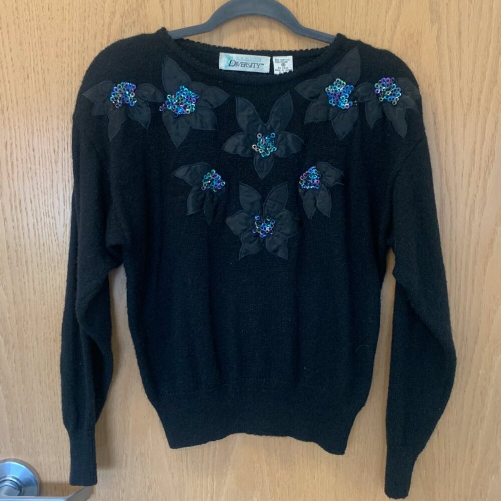 Whimsigoth Vintage Beaded Sweater from DIVERSITY – Black, Size Small